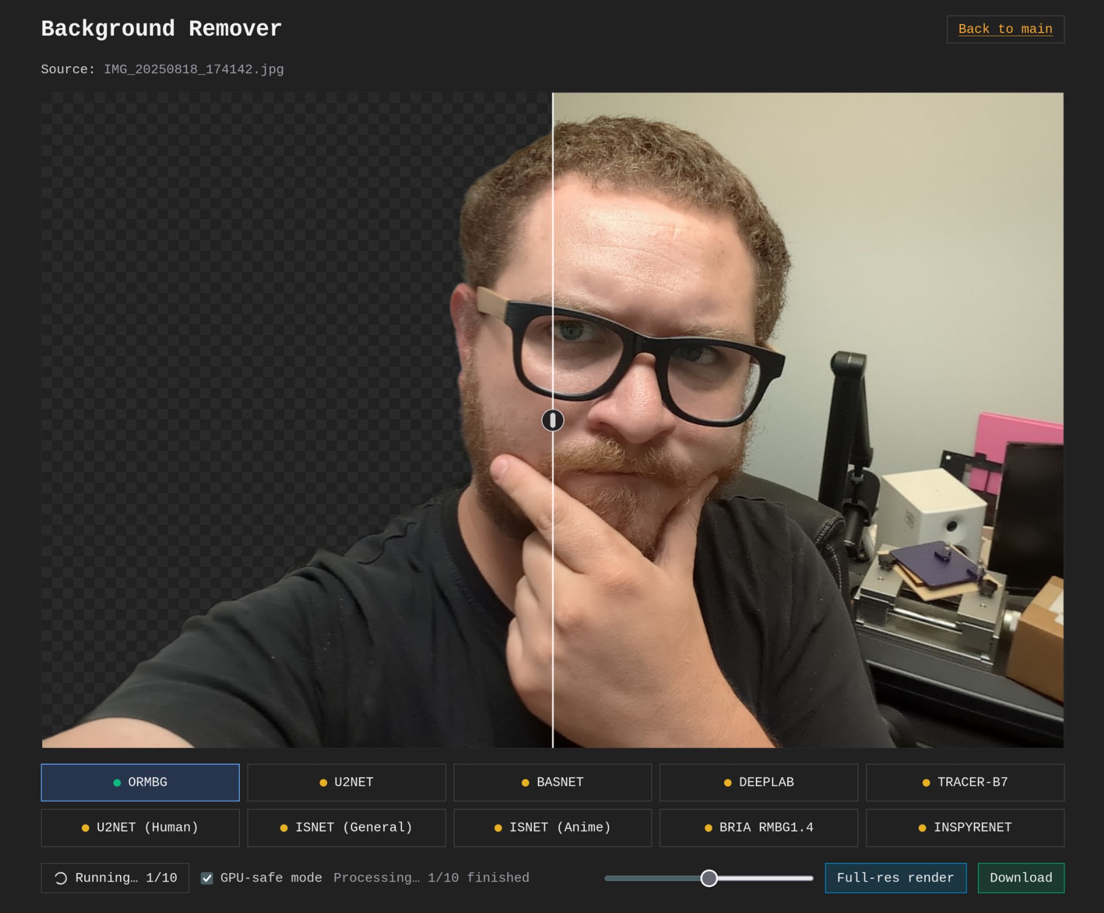 screenshot of the new image background removal tool